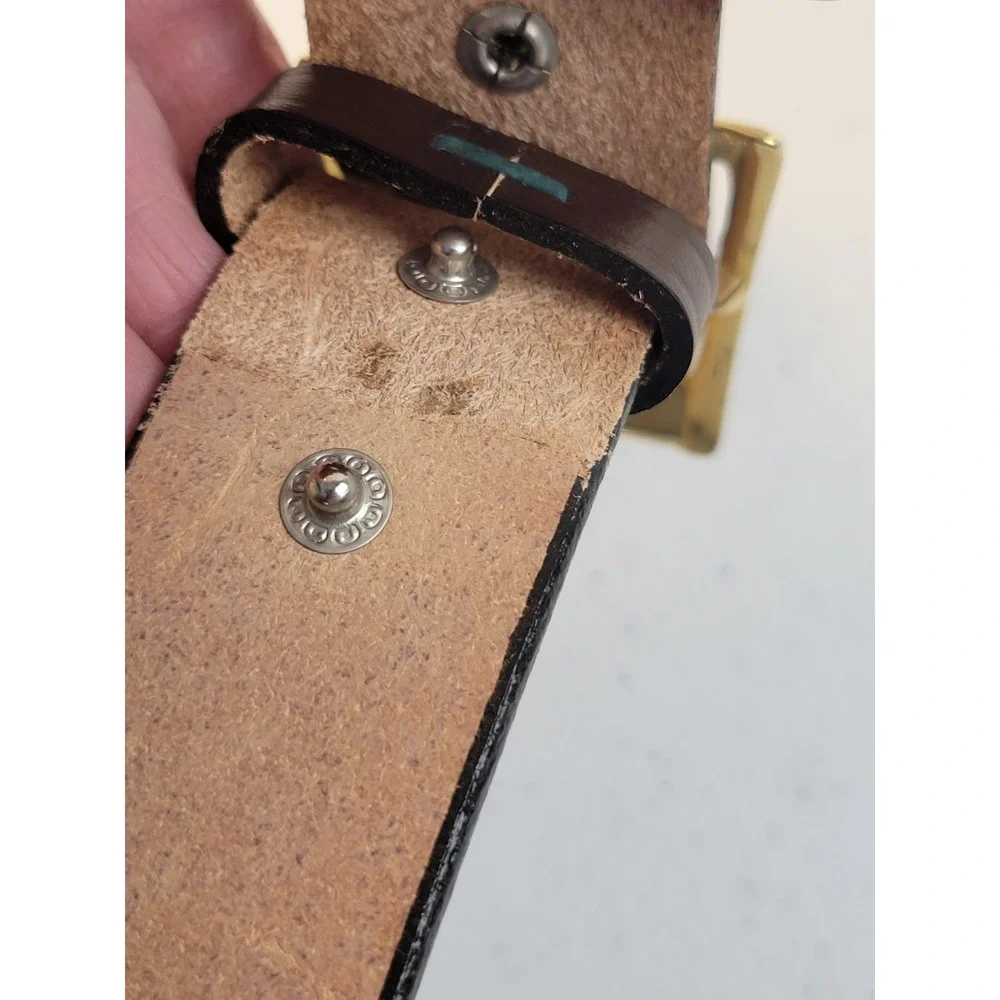 Top Grain Cowhide Leather Belt‎ Gold Buckle Brown Mens Size 40 Made USA